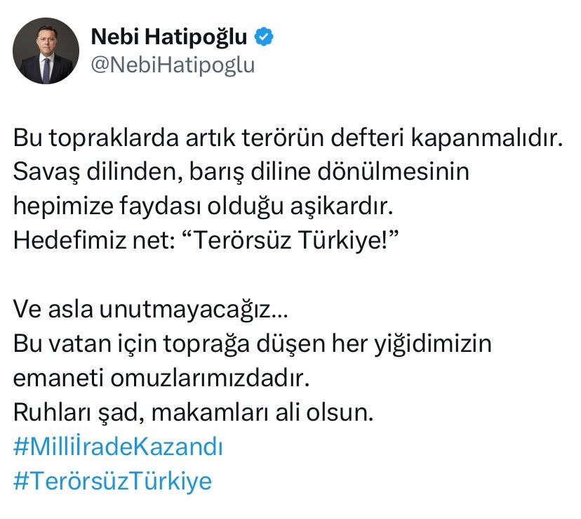 Milletvekili Hatipoğlu: Bu topraklarda artık terörün defteri kapanmalıdır
